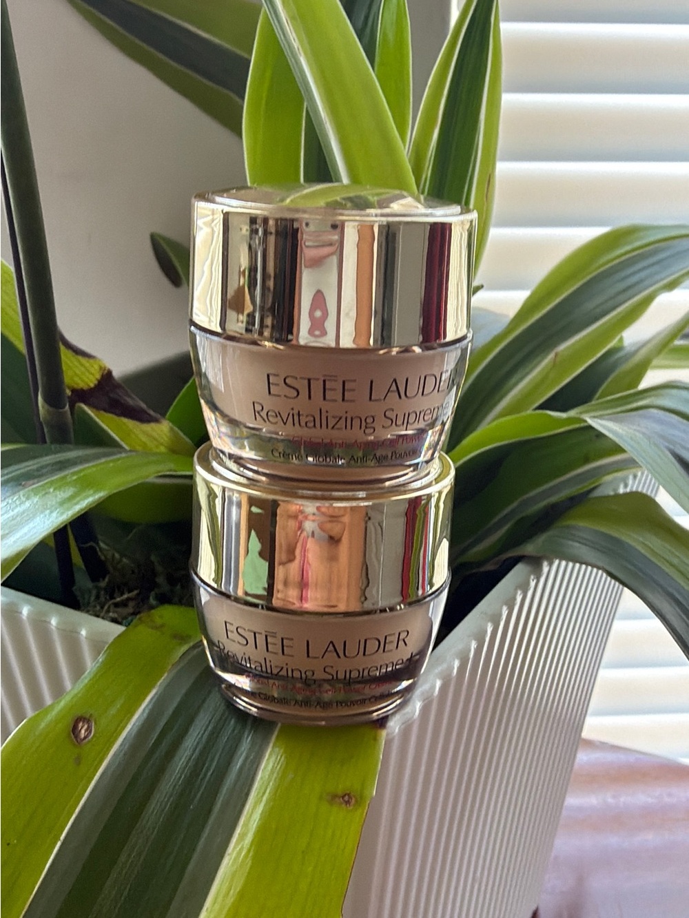 BUNDLE of 2 , Estee Lauder Small Glass Face Cream Jars with Shiny Gold Lids - Picture 5 of 6